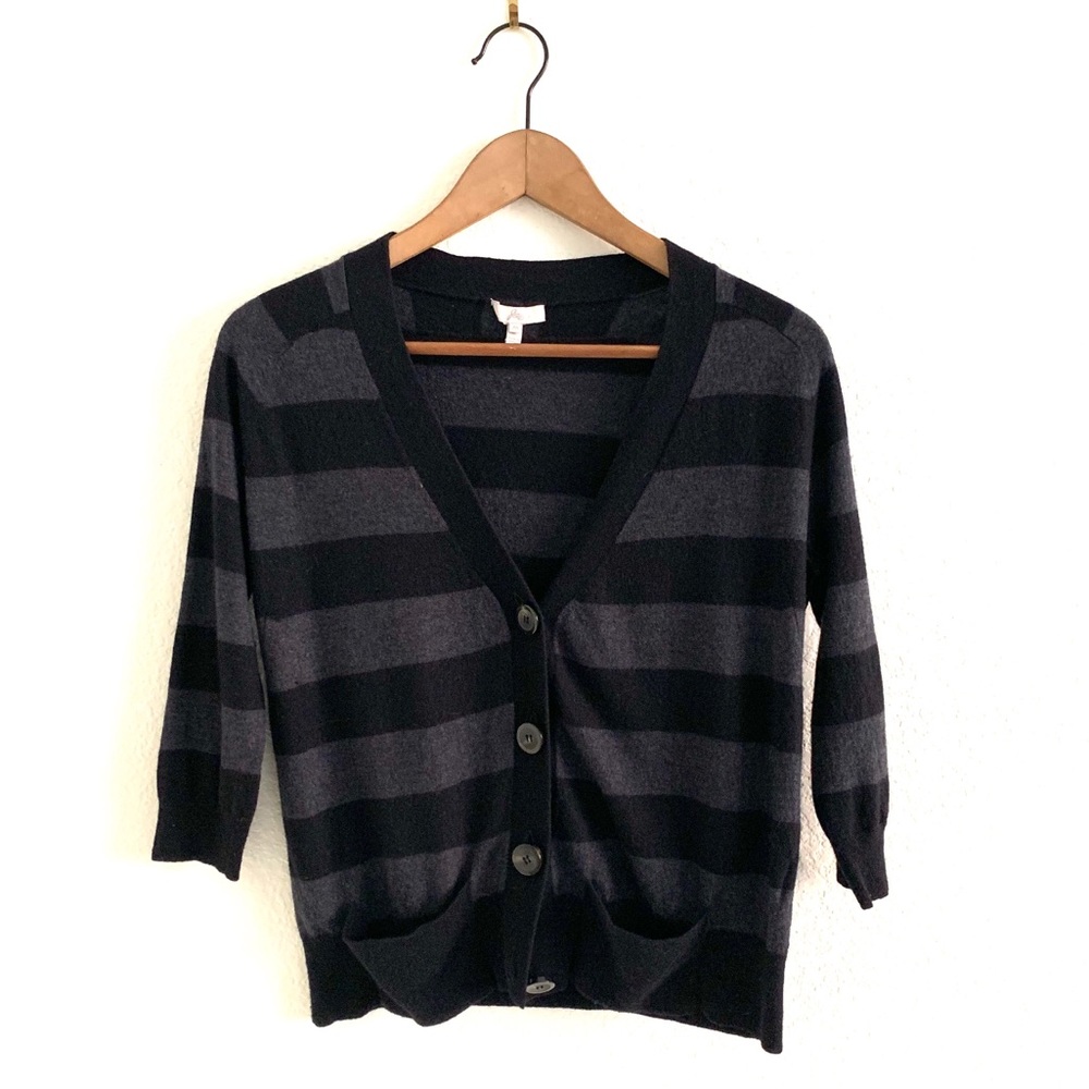 Joie Crop Cardigan ButtonDown Stripe Wool Cashmere